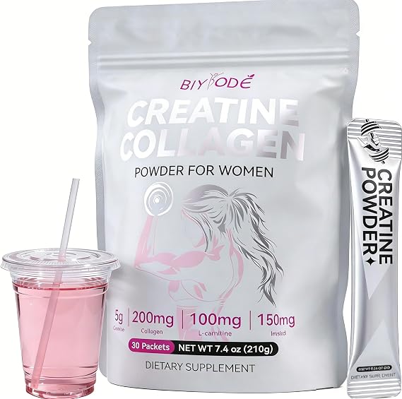 Creatine Powder Sticks for Women: 5g Creatine 200mg Collagen L-Carnitine & Inositol for Workout Recovery & Endurance Support Pink Drink Packets 30 Servings