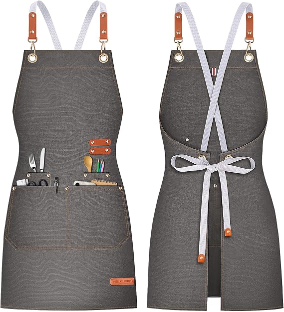 Teskyer Canvas Kitchen Apron with 4 Pockets