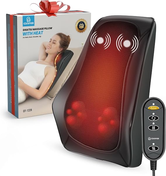 COMFIER Valentines Day Gifts for Her Him,Back Massager with Heat, Shiatsu Neck and Back Massager with Heat for Back Pain, Soothing Heating & 3D Kneading Massage Pillow