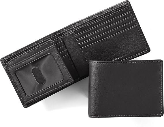Leatherology Men's Leather Bifold Wallet with Card Flap - 11 Card Slots - Double Bill Compartment