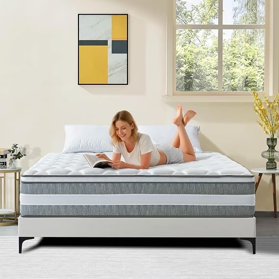 King Size Mattress, 14 Inch Hybrid Mattress in a Box with Memory Foam and Individually Pocketed Spring, Motion Isolation, Pressure Relief, Medium Firmness, CertiPUR-US Certified