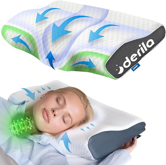 Derila Cervical Neck Pillow for Sleeping, Memory Foam 19.7 x 11.8 in