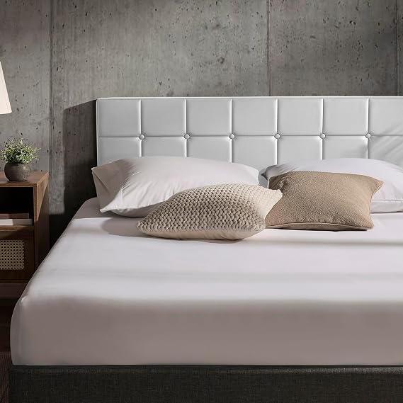 Hearth & Harbor Bed Headboard Queen Size, Button Tufted Queen Headboard Only, Upholstered Headboards Wall Mounted, Adjustable Height 34-42, Modern Headboard, White