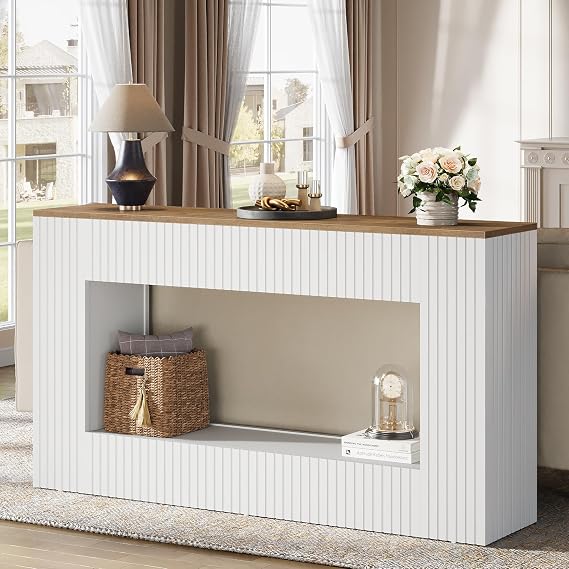 Tribesigns 55" Entryway Table, Modern Console Table with 2-Tier Storage, Narrow Sofa Furniture for Living Room, Entrance, Hallway, White
