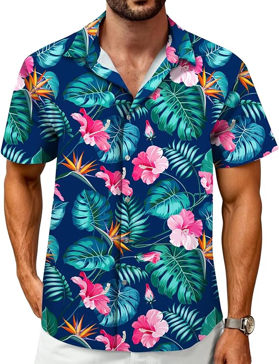 Hawaiian Shirt for Men Tropical Shirts Summer Beach Button Down Short Sleeve Luau Aloha Floral Cruise Vacation Outfit 2026