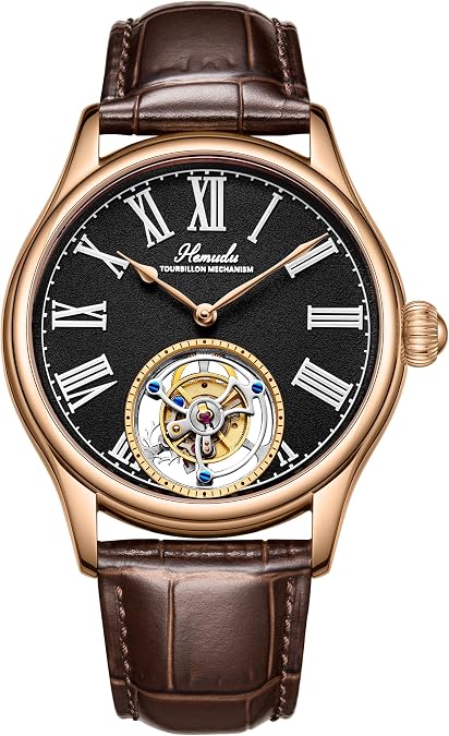 HEMUDU Original Tourbillon Movement Mechanical Skeleton Watches, Sapphire Stainless Steel Luxury Waterproof