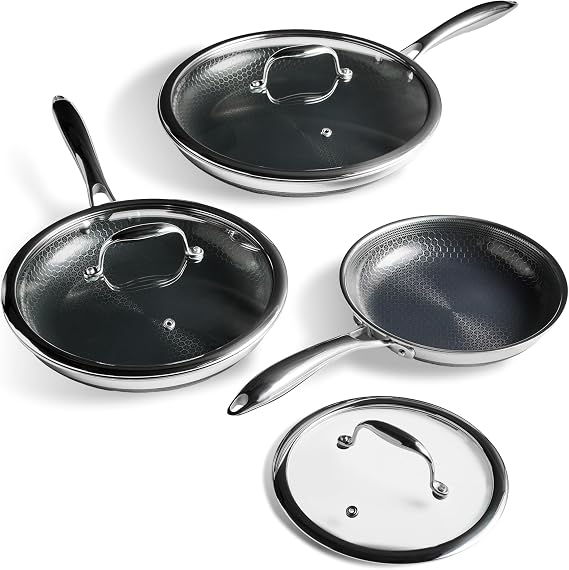 HexClad 6pc Hybrid Nonstick Frying Pans Set with Lids, 8, 10 & 12" Pans