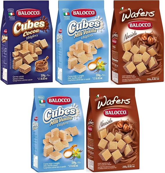 Balocco Wafers Cubes Choco Vanilla Italian Shortbread Biscuits | Cocoa & Cream Biscuit for Breakfast | Chocolate Swirl Cookies | Palm Oil Free