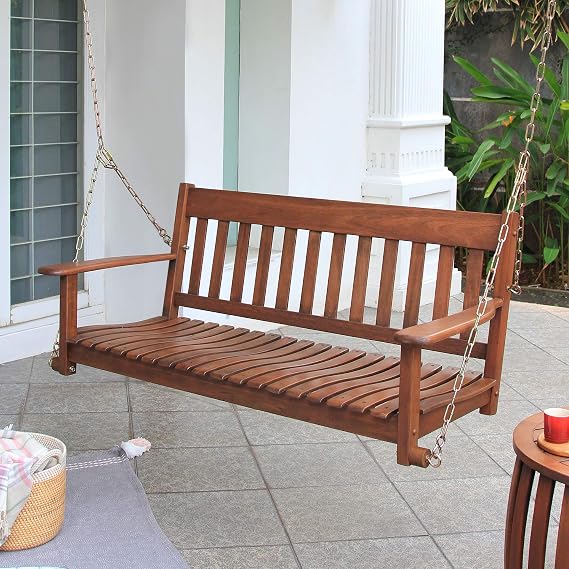 Cambridge Casual Bentley Solid Wood Mahogany Porch Swing, Natural Brown, Durable Weather-Resistant Outdoor Hanging Bench for Porch, Patio, Deck & Garden