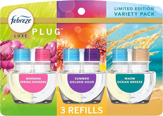 Febreze Plug In Air Freshener, Odor-Fighting Scented Oil Refill, Premium Spring Mix, 3 Refill