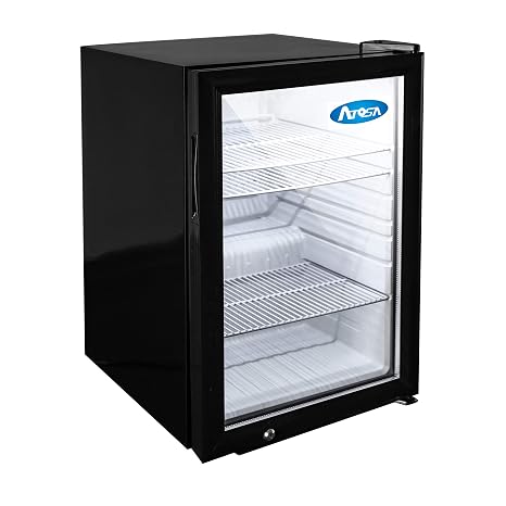 Atosa CTD-3 17 1/4" Countertop Reach-in Glass Merchandiser Display Refrigerator for Cafeteria Deli Convenient Stores | LED Lighting, 1-Swing Door, 3-Shelf, 2.4 Cu Ft Capacity | Black Coated, 115v