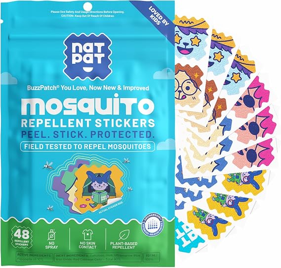 NATPAT Buzz Patch Mosquito Patch Stickers for Kids - Plant Based Ingredients, Non-Toxic - The Original All Natural Citronella Essential Oil Insect Patch, DEET Free, for Toddlers, Kids (48 Pack) | Non-Toxic - The Original All Natural Citronella Essential Oil Insect Patch, DEET Free, for Toddlers, Kids (48 Pack)