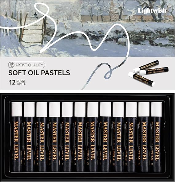 LIGHTWISH 12 White Oil Pastels, Ultra-Soft & Blendable