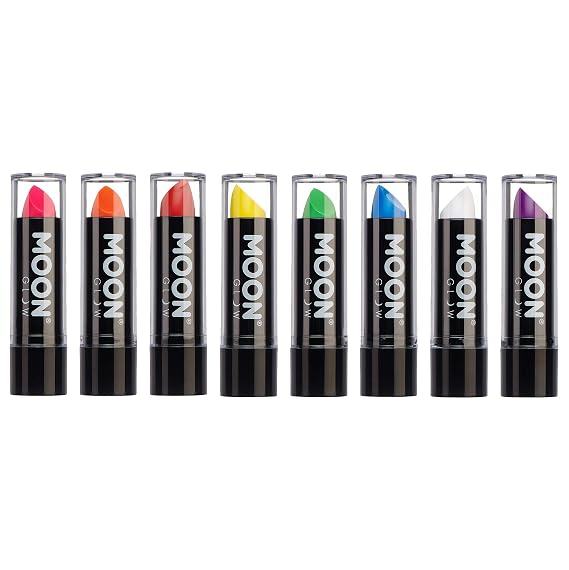 Moon Glow - Blacklight Neon UV Lipstick 0.16oz Intense Set of 8 colors Glows brightly under Blacklights/UV Lighting!