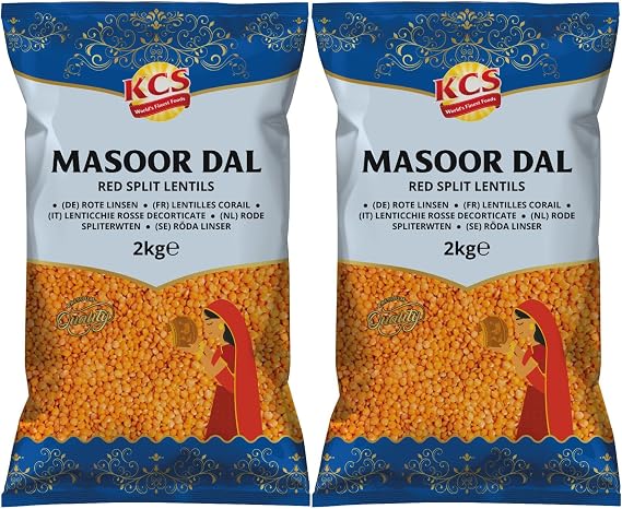 KCS Red Split Lentils 2kg (Pack of 2) – Premium Quality Masoor Dal | High in Protein & Fibre | Ideal for Soups, Curries, and Stews