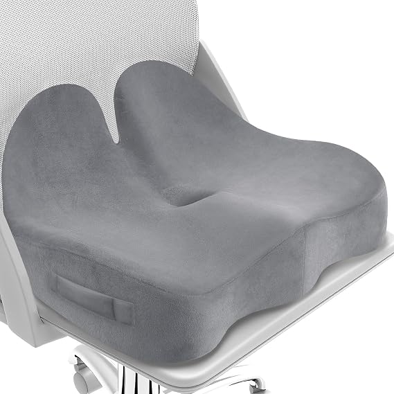 CushZone Ergonomic Seat Cushion, Sciatica Support for Chair, Light Grey