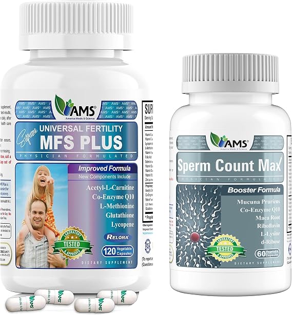 America Medic & Science MFS Plus (120 Capsules) and Sperm Count Max Supplement (60 Capsules) |Fertility Supplements for Men