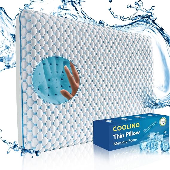 Ultra Thin Cooling Memory Foam Pillow for Stomach and Back Sleepers/Low Profile Flat 2.25inch Stomach Sleeper Pillows with Soft Cover Washable for Sleeping