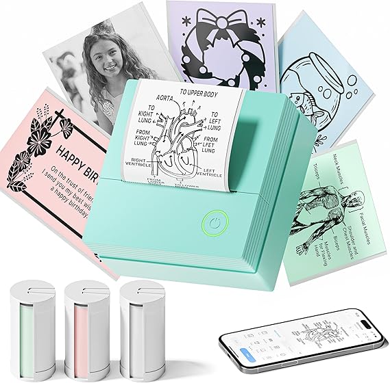 Mini Sticker Printer, PM290 Sticker Maker Machine with 3 Roll Paper