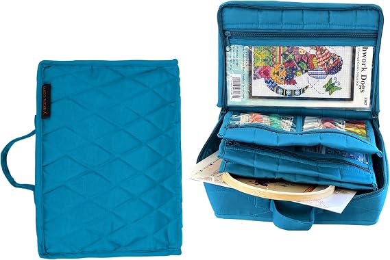 Yazzii Original Craft Organizer Tote Bag - Portable Storage Bag Organizer - Multipurpose Storage Organizer for Crafts, Cosmetics & Jewelry. Aqua