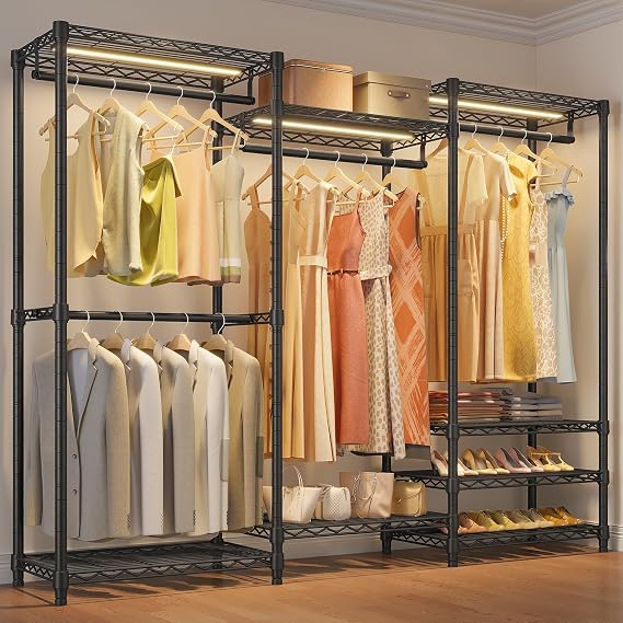 VIPEK V5L Garment Rack Heavy Duty with Dimmable LED Light, 3000K Warm White, Portable Closet Wardrobe Freestanding, Metal, for Hanging Clothes, Max Load 890lbs, Black