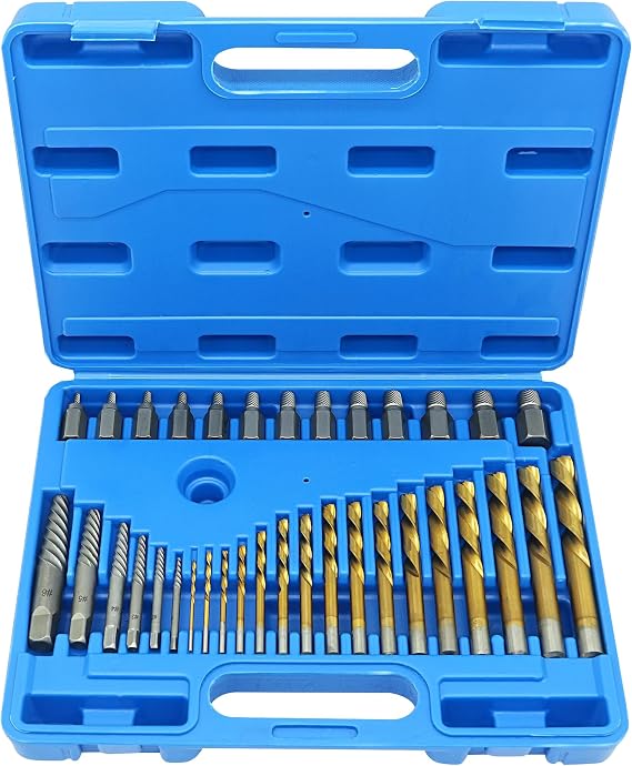 GMTOOLS 35-Piece Helical Screw Puller Bolt Puller Kit, Easy Removal Kit with Left Hand Drill Bit Multi-spline Puller for Stripping Damaged, Studs, Rusty, Fillet Bolts, Nuts and Screws Screw Remover