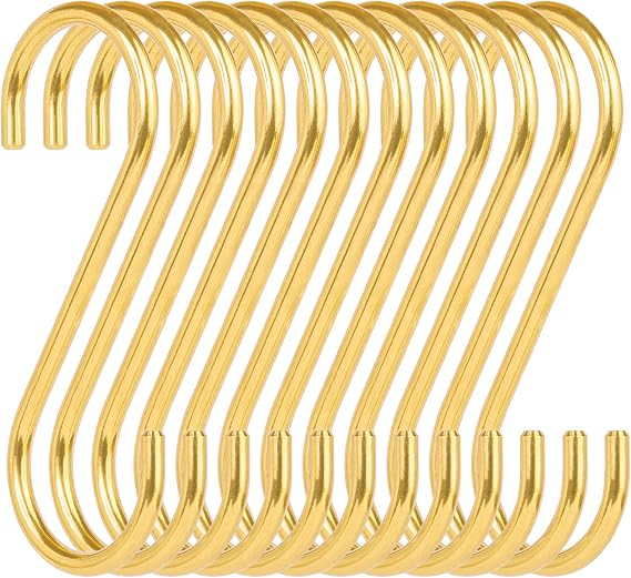 12 Pack 4'' Brass SHooks,3.5mm Wire Diameter for Hanging Pots and Pans