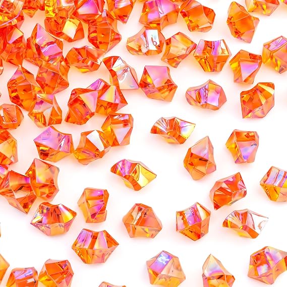 DOMESTAR 180 PCS Iridescent Fake Ice Rocks, Orange Acrylic Crystals | Plastic Gems for Vases Fillers, Table Scatter, Wedding Centerpieces, Fish Tank Craft Supplies,Burnt Orange Decoration