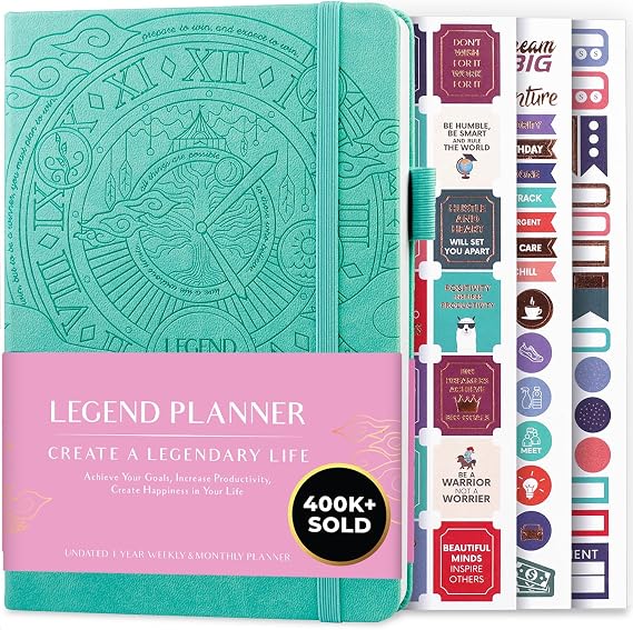 Legend Planner Undated, Weekly & Daily Goal Journal, A5 Aquamarine