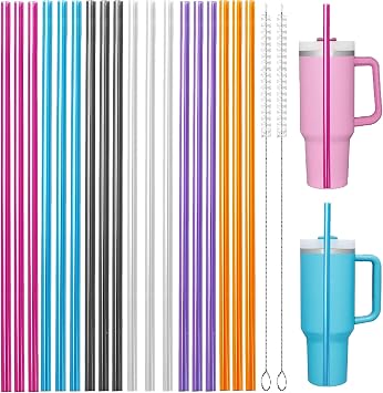18PCS Replacement Straw Compatible with Stanley Adventure Quencher 40 oz 30 oz Cup Tumbler - Reusable Drinking Straws for Stanley Travel Tumbler with Handle +2 Brush for Stanley Water Jug Accessory