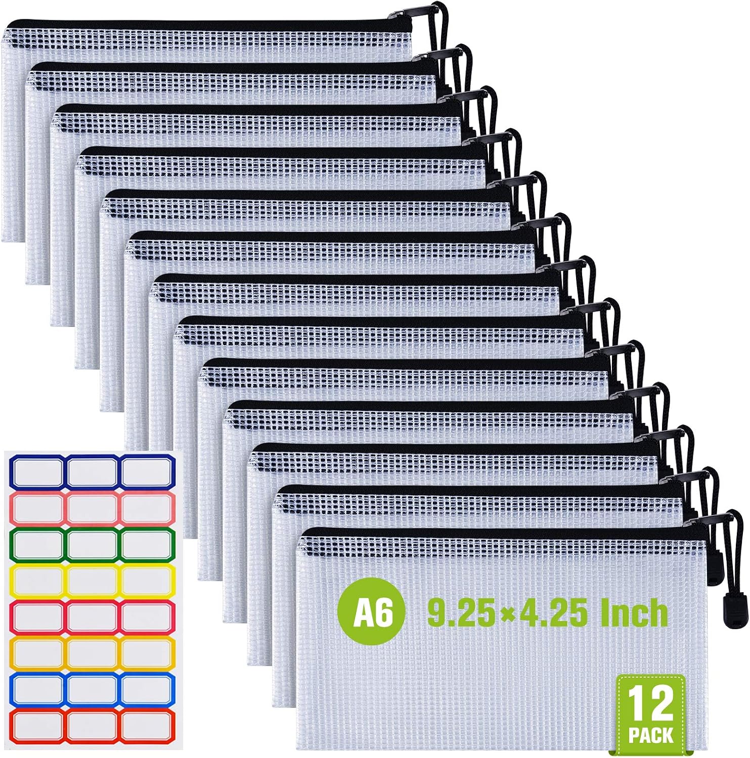 12 Pcs Plastic Mesh Pencil Pouch, Waterproof Tear-Resistant Document File Folders, Zipper Documents Pouch Document Organizer Bags for School Office Business Home Travel Storage9.25×4.25Inch