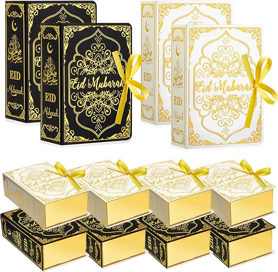 Honoson 36 Pcs Ramadan Eid Mubarak Favor Boxes 4.53in Ramadan Treat Boxes Square Candy Eid Al Fitr Packages with Golden Ribbon for Party Decoration Supplies Snack Sugar Chocolate Goodie