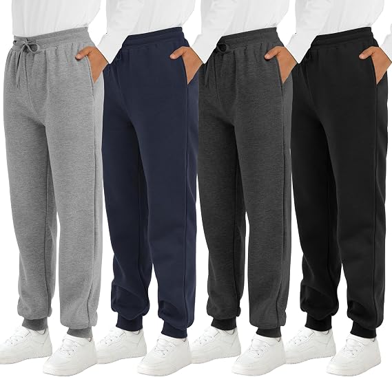 Resinta 4 Pack Boys' Fleece Sweatpants Kids Athletic Jogger Pants with Pockets Drawstring