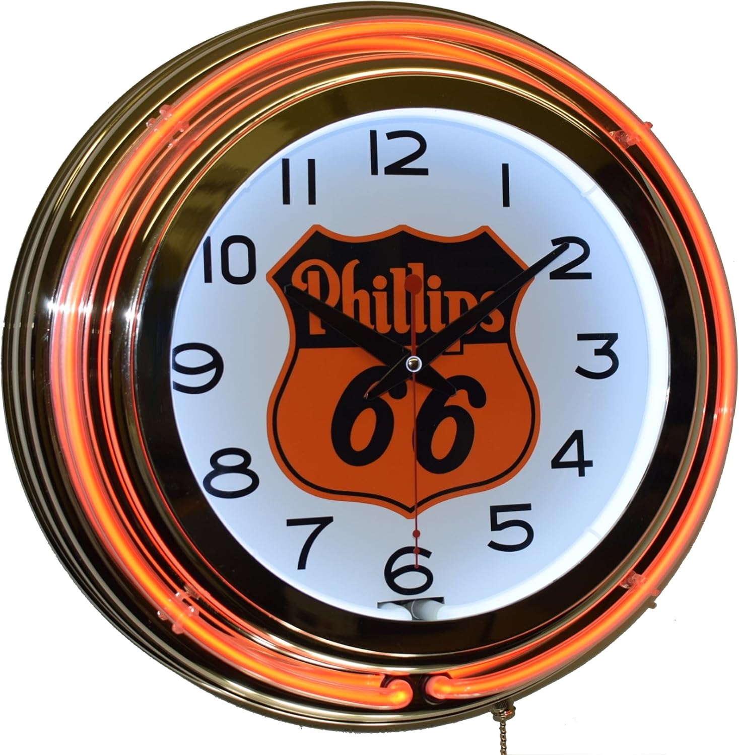 Phillips 66 Gasoline Orange Double Neon Advertising Clock Man Cave Garage Decor
