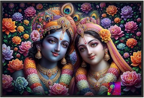 EUROTEX Radha Krishna Unframed Canvas Painting for Living Room, Bedroom & Hall Indian Home Decor Art (Without Frame and Only Canvas Roll)