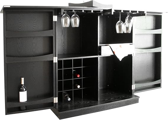 Proman Products California Fold-A-Way Bar Cabinet, Black