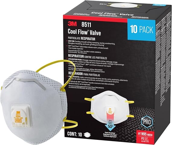 3M All-In-One Respirator, Best for Sanding, Fiberglass, Drywall, Painting, N95, Exhalation Valve Helps Direct Exhaled Air Downward, Relief From Dusts And Certain Particles, 10-Pack
