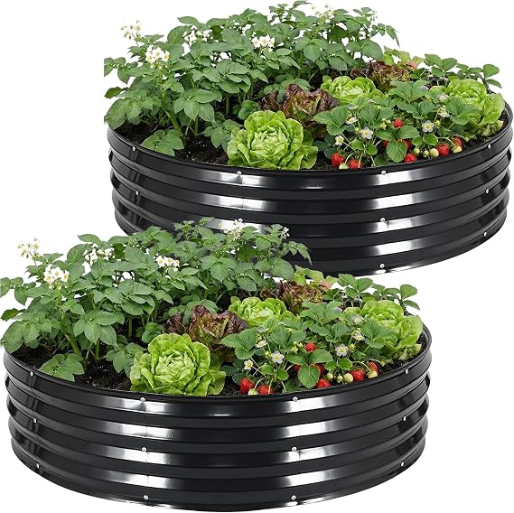 Round Raised Garden Bed, Garden Box 4x4x1ft, Grey, 2 pcs