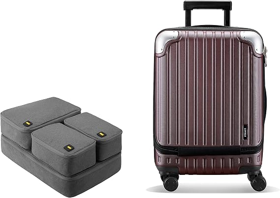 LEVEL8 Grace Expandable 20" Carry-On Luggage with 4 PC Organizer Packing Cubes - Red, Carry-On 20-Inch