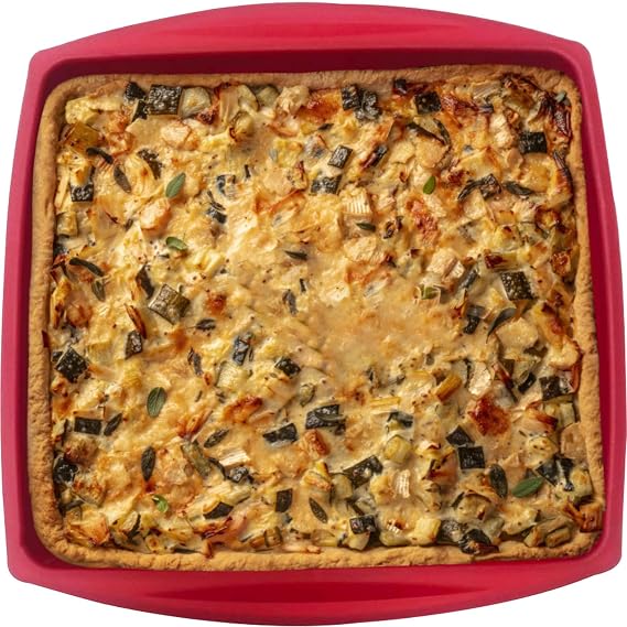 Silicone Cake Pan Molds, Nonstick Square Silicone Bakeware, 9in x 9in Oven Safe Red Baking Molds for Brownie, Cake, Bread, Pie and Lasagna