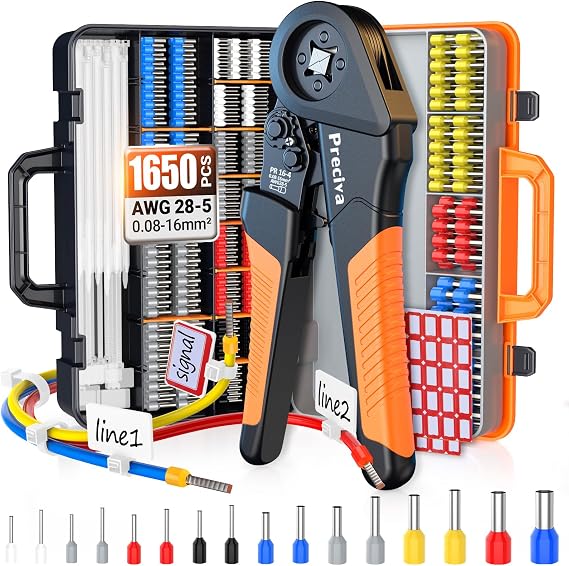 Crimping Pliers Set Preciva Wire End Ferrules Pliers 0.08-16mm² Crimping Pliers 1650 Pieces Crimping Pliers Wire End Ferrules Set with Label Tapes for DIY and Home Use