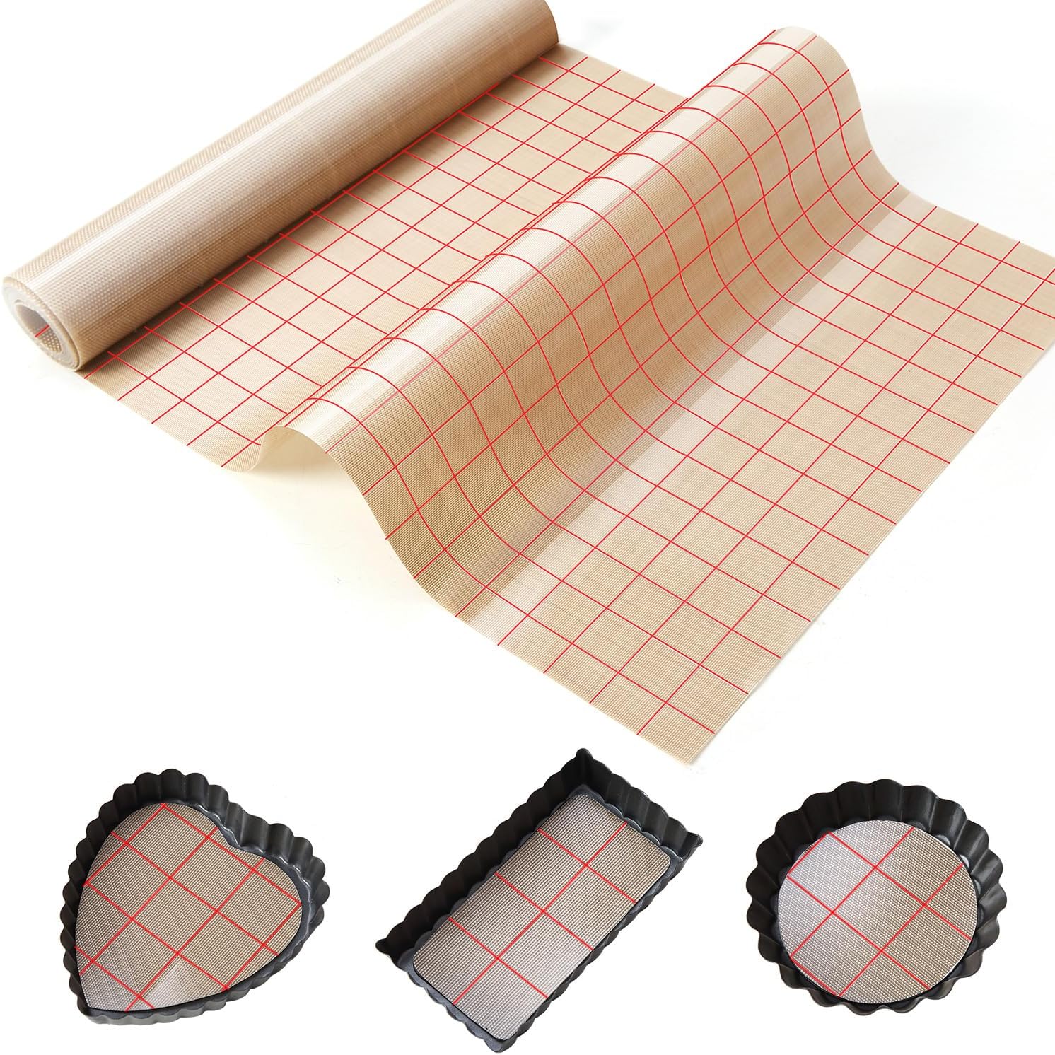 Silicone Baking Mat Roll 12IN5FT Free Cutting, Non-Slip Pastry Mat, Non-Stick Reusable Air Fryer Liner, Oven Liners, Counter Mat, Freeze Dryer Mat, Easily Cut to Size Fit All Ovens Pans Tins Dishes