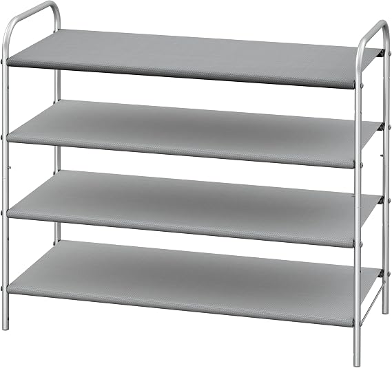 Simple Houseware 4-Tier Shoe Rack Storage Organizer, 12-20 Pair, Grey | Space-Saving Shoe Shelf with Sturdy Metal Frame and Non-Woven Fabric Shelves for Entryway, Garage & Corridor