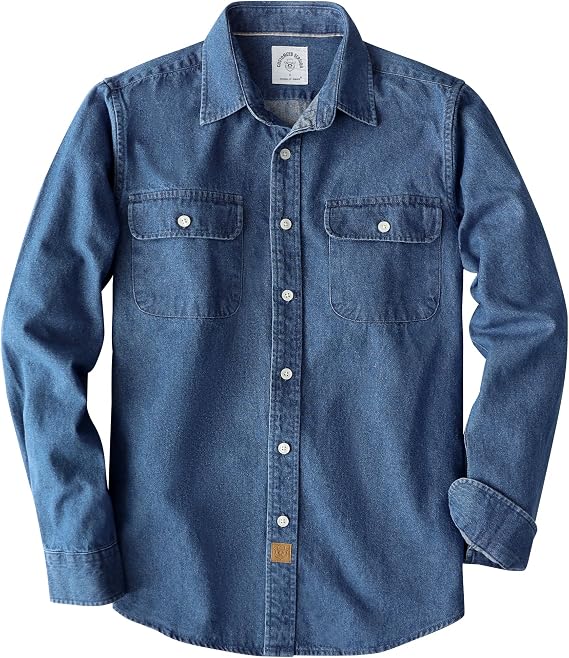 Dubinik 8.8 oz Denim Shirt Men Mens Cowboy Shirts Button Down Long Sleeve