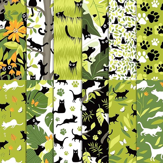 24 Sheets Whimsical Cat Scrapbook Paper Pad - 6 Adorable Double-Sided Designs for DIY Card Making, Scrapbooking, Gift Wrapping & Crafts (11.8"x11.8" Inch)