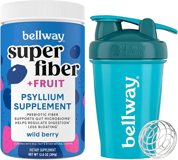 Bellway Super Fiber Powder + Fruit, Wild Berry Shaker Bottle Bundle