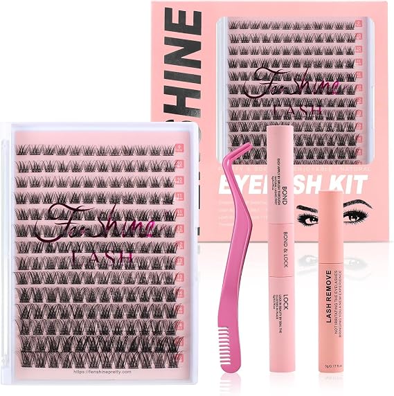 Cluster Lashes Individual Lashes Wide Stem 168 PCS D Curl 9-16mm Length DIY Eyelash Extension Individual Soft False for Personal Use at Home