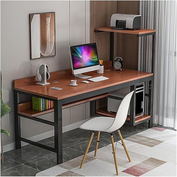 Modern Computer Table with Storage Shelves Study and Gaming Desk Large Office Desk Stand up Desks Executive Desks with Printer Space Business Furniture for Home Office(7,100cm/39.37in)