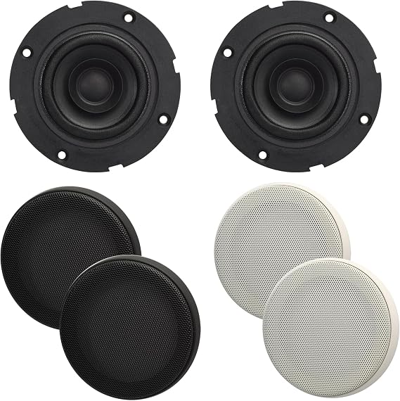 Magnadyne 2.75" Flush Mount Midrange Speaker Set for Car or Home Audio: 80W Peak Power Pair, 6 Ohm, 87 dB Sensitivity - Includes White & Black Grills (Speaker Pair with White and Black Grill Set)