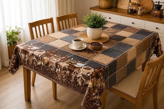 Desenli Masa Örtüsü, Çiçekli ve Kahve Temalı Modeller, Mutfak Ve Yemek Masası İçin, Farklı Desen Seçenekleri 140 * 140 CM (Mocha Tiles Vinil)